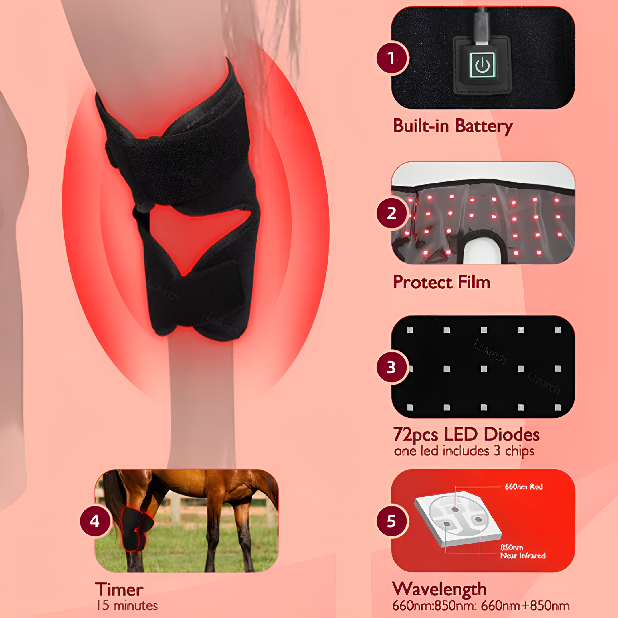 Redvitality™ Equine Red Infrared Light Therapy Hock Wrap